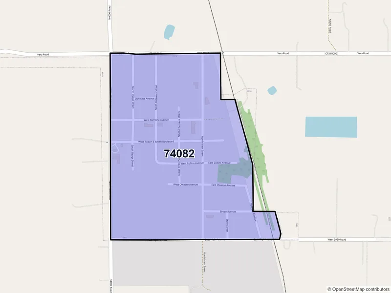 Map of Vera, Oklahoma and ZIP codes