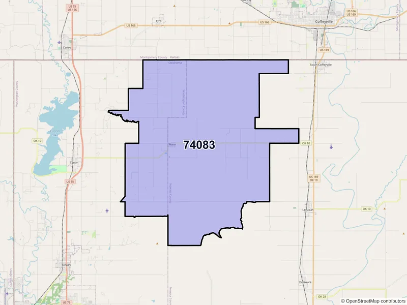 Map of ZIP Code 74083 — Wann, OK