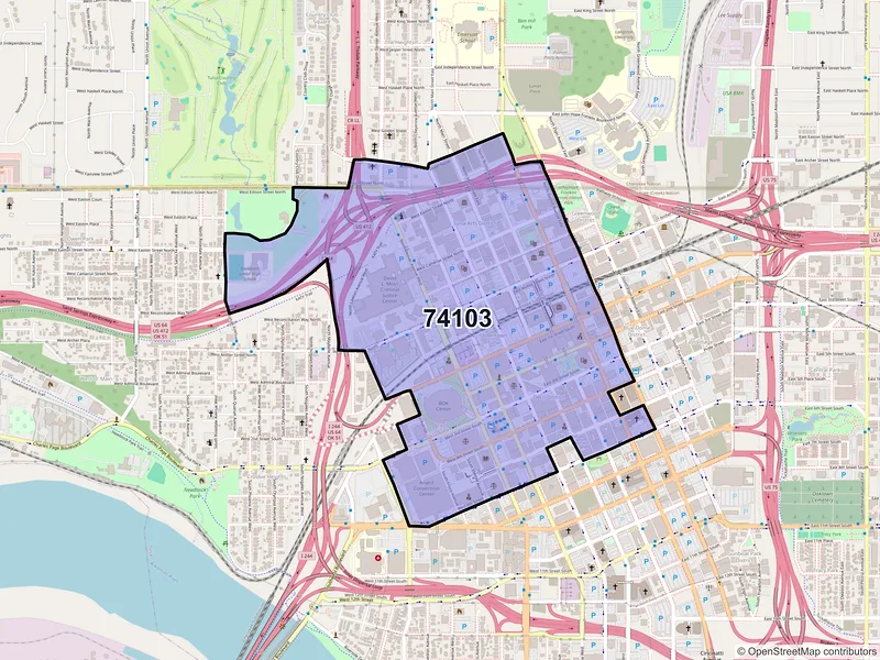 Map of ZIP Code 74103 — Tulsa, OK