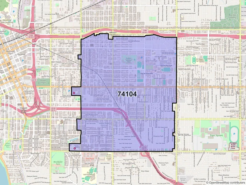 Map of ZIP Code 74104 — Tulsa, OK