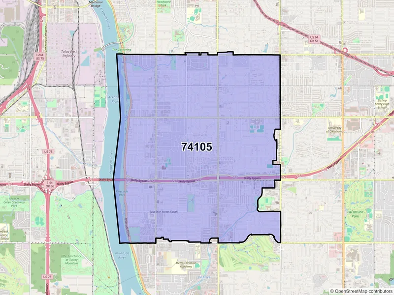 Map of ZIP Code 74105 — Tulsa, OK
