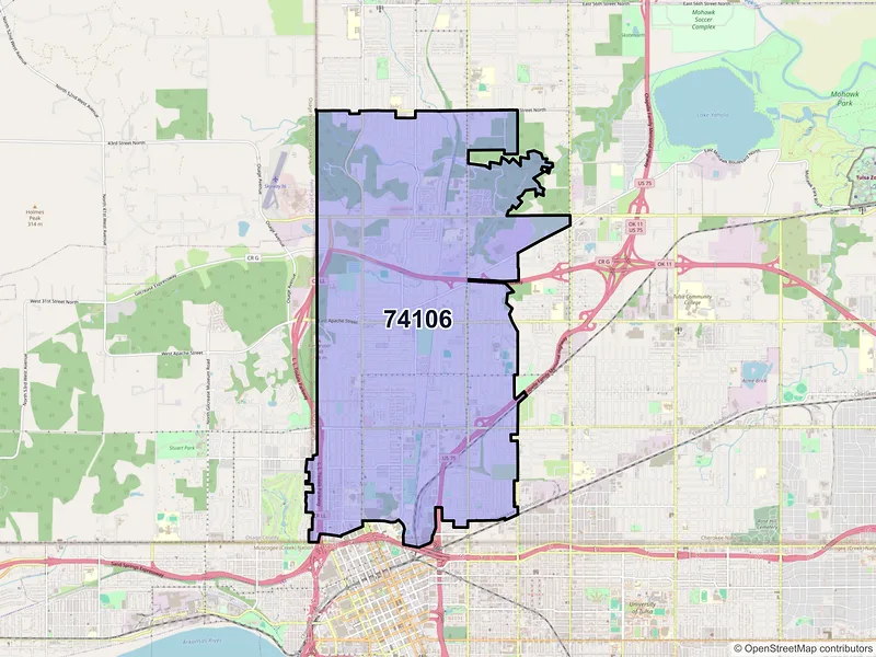 Map of ZIP Code 74106 — Tulsa, OK