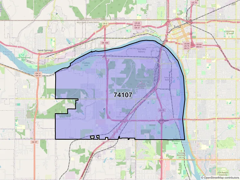 Map of ZIP Code 74107 — Tulsa, OK
