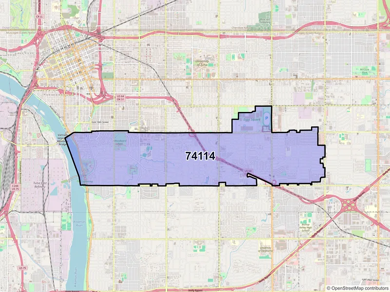 Map of ZIP Code 74114 — Tulsa, OK