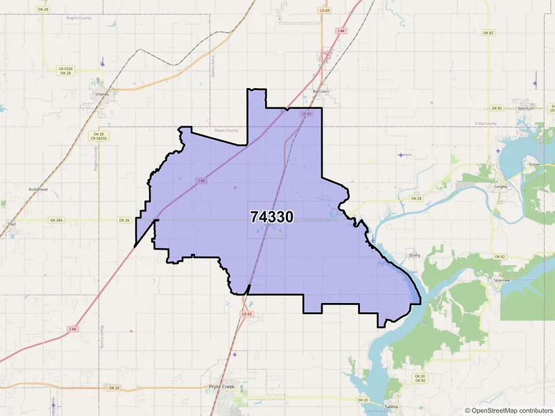 Map of Adair, Oklahoma and ZIP codes