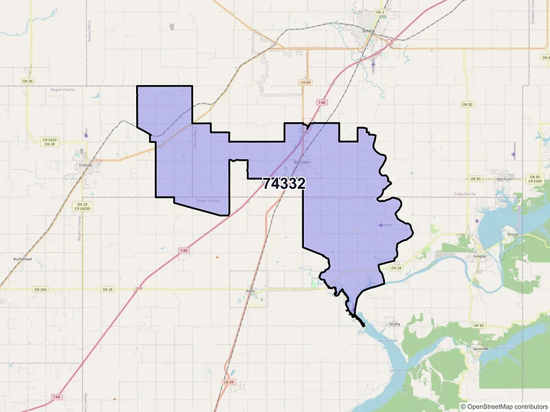 Map of ZIP Code 74332 — Big Cabin, OK