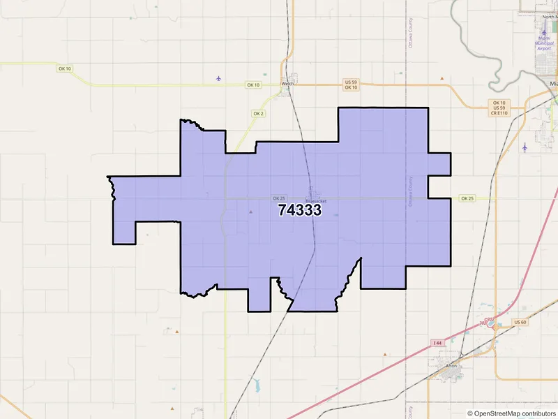 Map of ZIP Code 74333 — Bluejacket, OK
