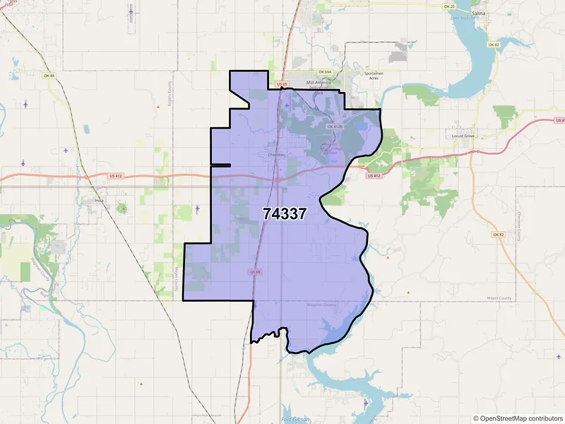 Map of ZIP Code 74337 — Chouteau, OK