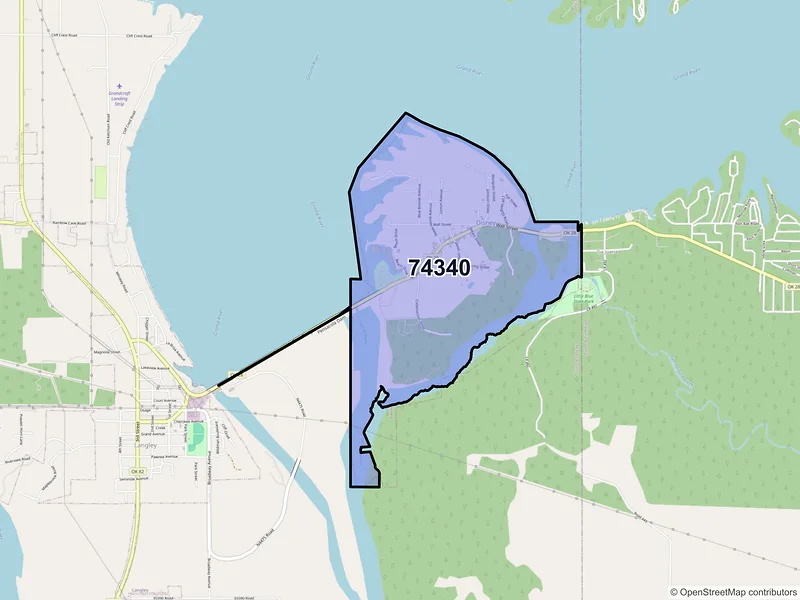 Map of Disney, Oklahoma and ZIP codes