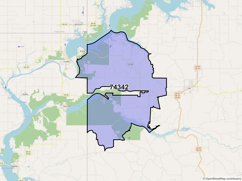 Map of ZIP Code 74342 — Eucha, OK