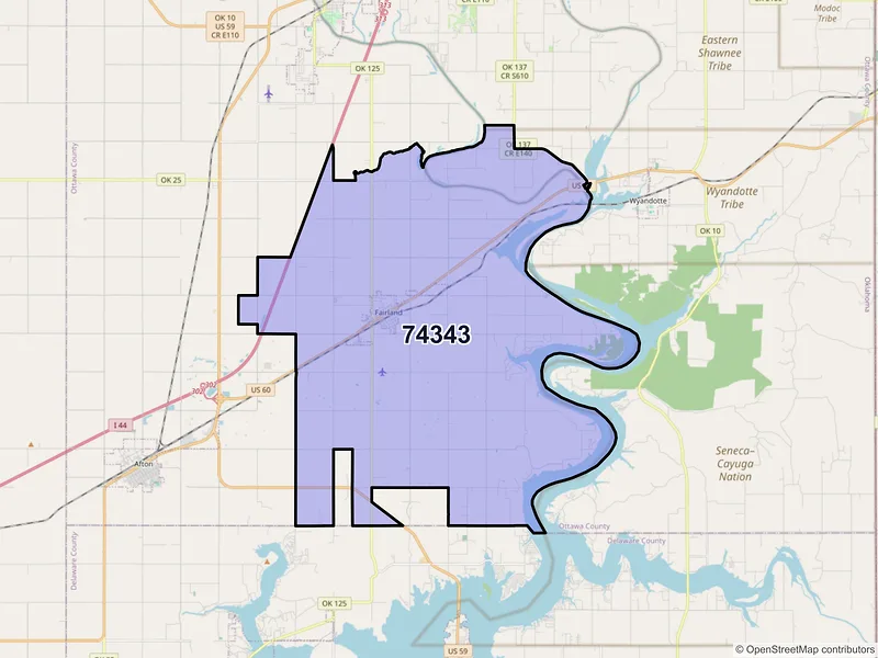 Map of ZIP Code 74343 — Fairland, OK