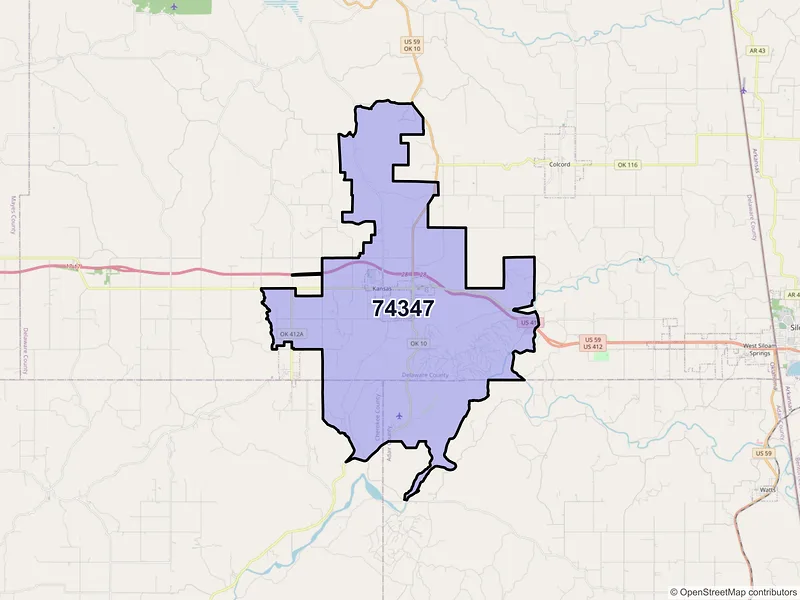 Map of ZIP Code 74347 — Kansas, OK