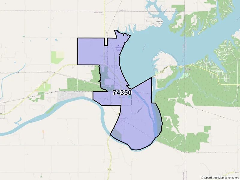 Map of Langley, Oklahoma and ZIP codes