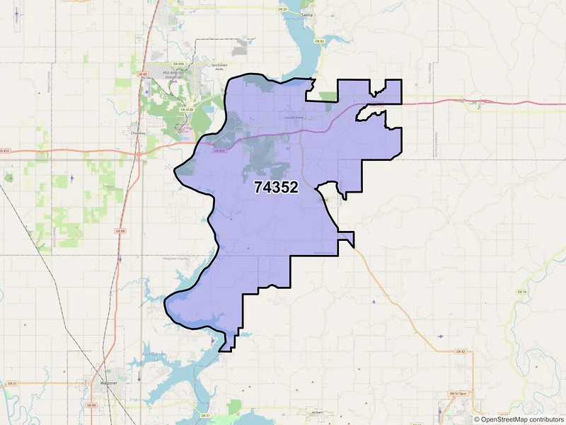 Map of ZIP Code 74352 — Locust Grove, OK