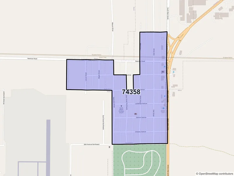Map of North Miami, Oklahoma and ZIP codes