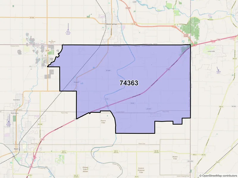 Map of ZIP Code 74363 — Quapaw, OK
