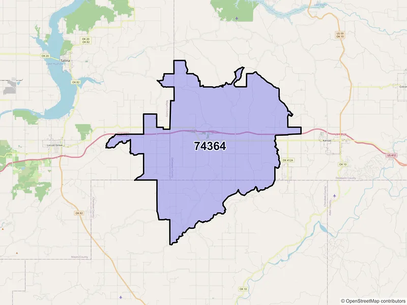 Map of ZIP Code 74364 — Rose, OK