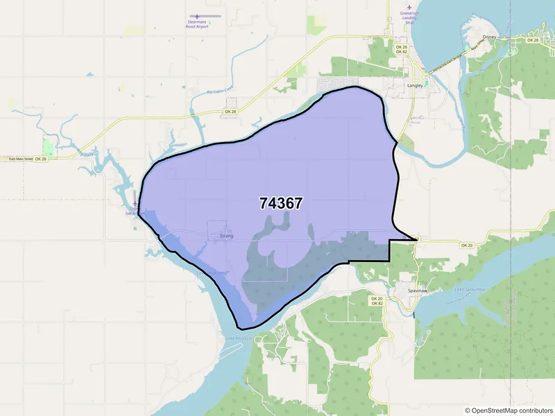 Map of ZIP Code 74367 — Strang, OK