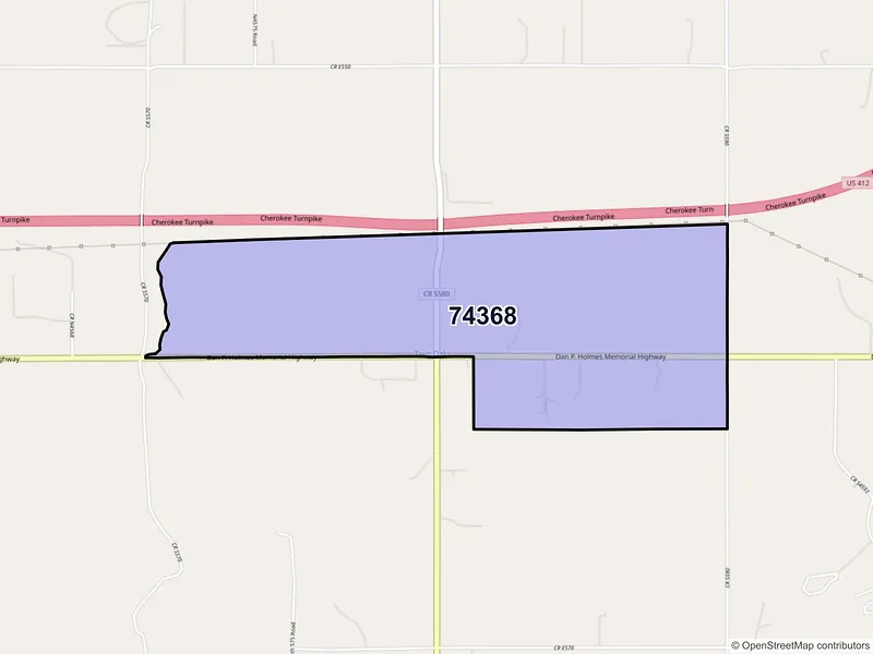 Map of ZIP Code 74368 — Twin Oaks, OK