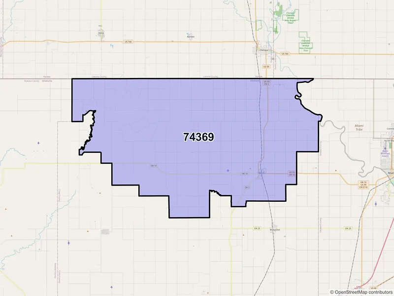 Map of ZIP Code 74369 — Welch, OK