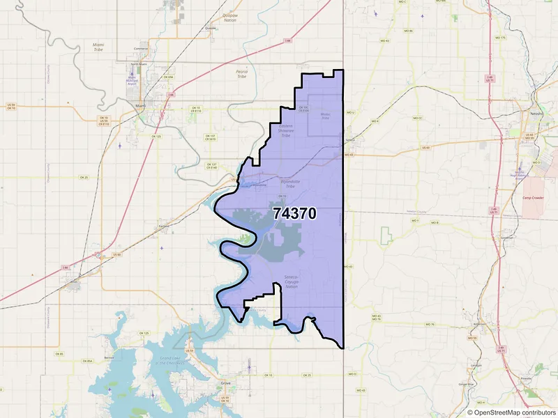 Map of Wyandotte, Oklahoma and ZIP codes