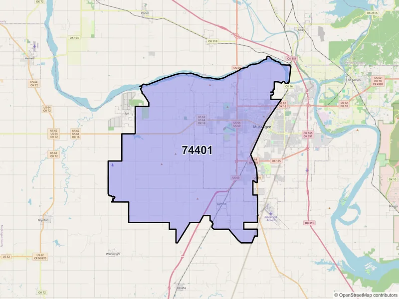 Map of ZIP Code 74401 — Muskogee, OK