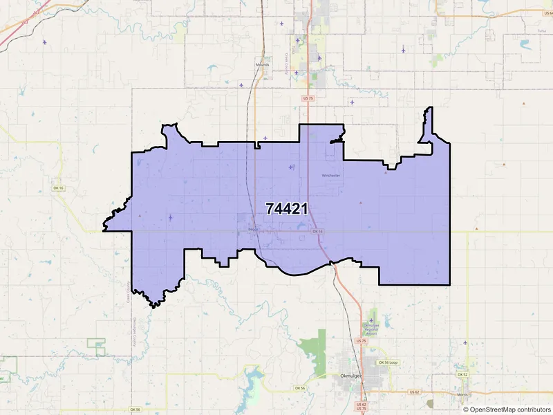 Map of ZIP Code 74421 — Beggs, OK