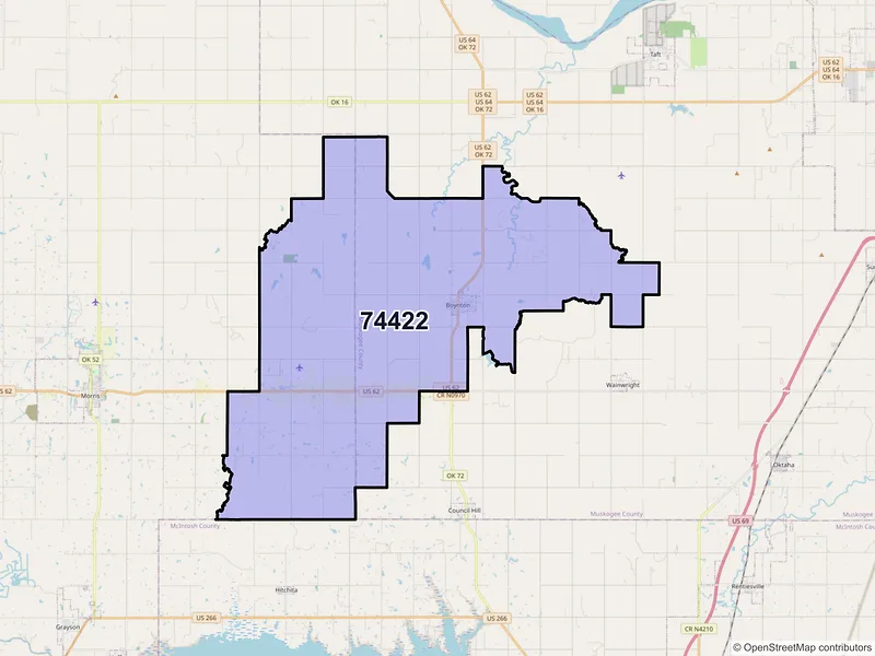 Map of ZIP Code 74422 — Boynton, OK