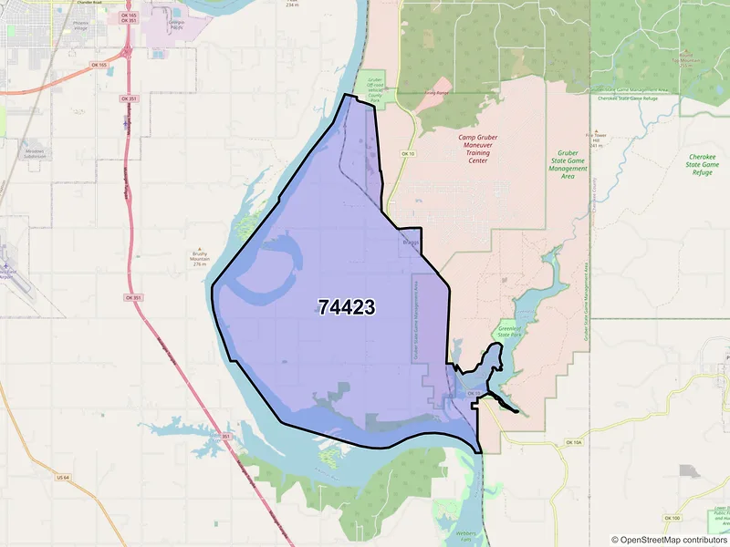 Map of ZIP Code 74423 — Braggs, OK