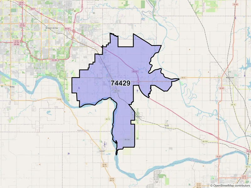 Map of ZIP Code 74429 — Coweta, OK