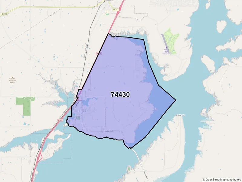 Map of Crowder, Oklahoma and ZIP codes