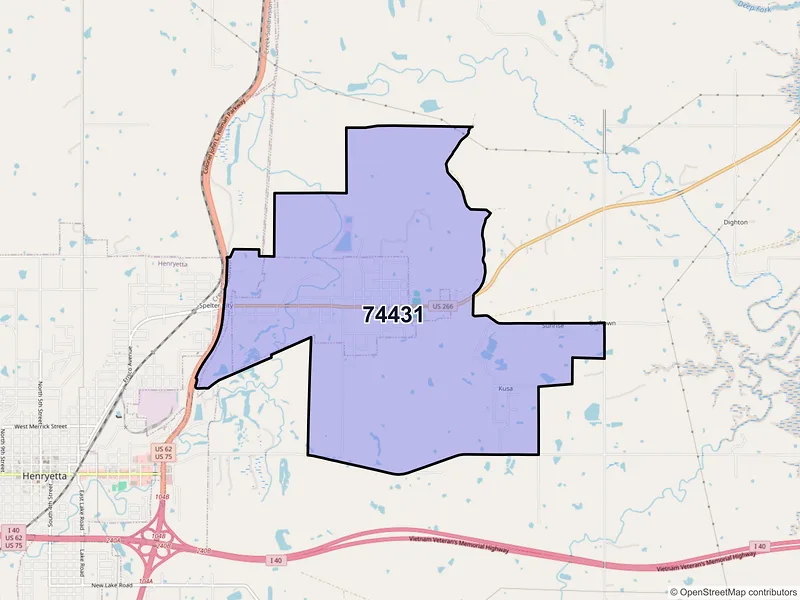 Map of Dewar, Oklahoma and ZIP codes