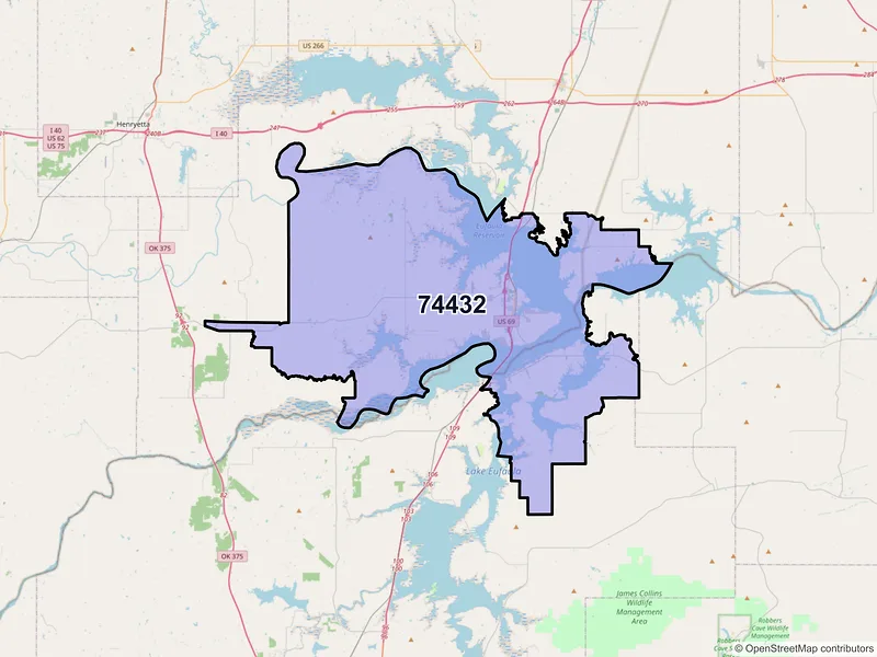 Map of ZIP Code 74432 — Eufaula, OK