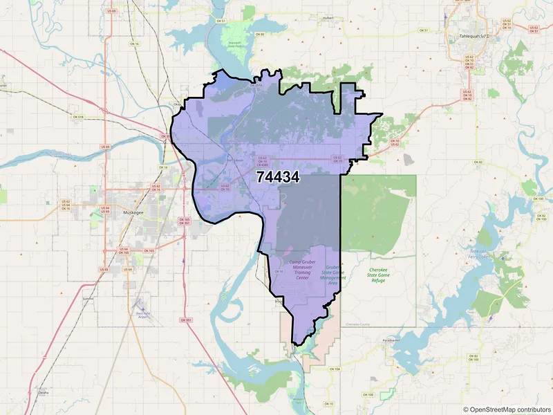 Map of Fort Gibson, Oklahoma and ZIP codes