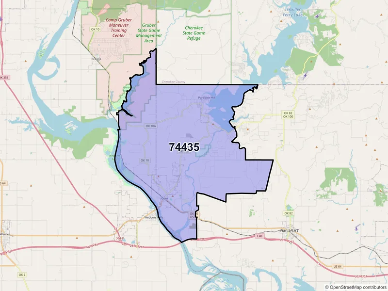 Map of Gore, Oklahoma and ZIP codes