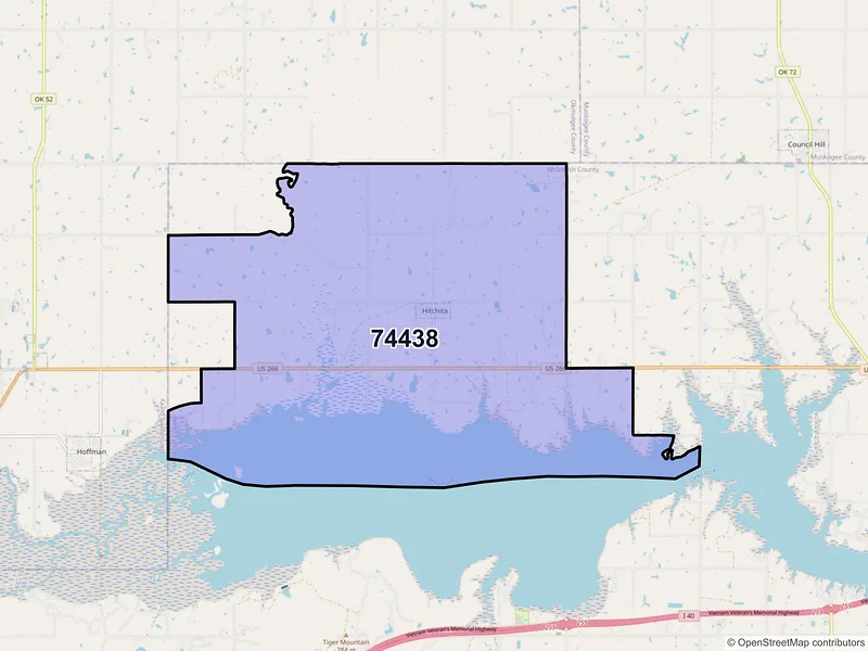 Map of Hitchita, Oklahoma and ZIP codes