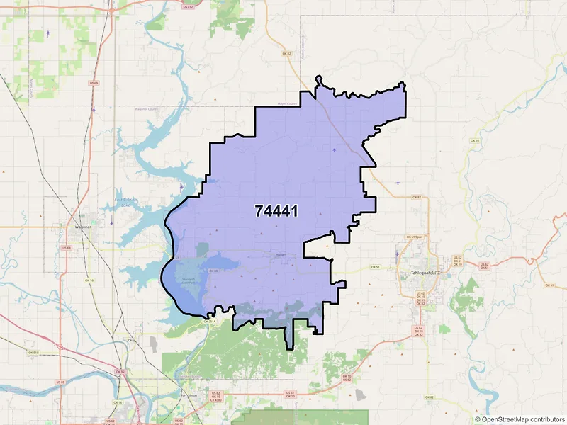 Map of Hulbert, Oklahoma and ZIP codes