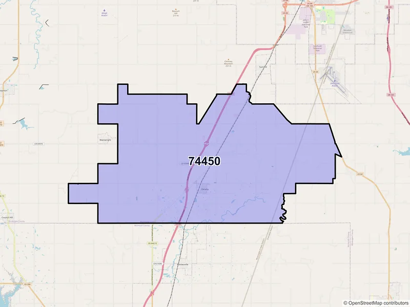 Map of ZIP Code 74450 — Oktaha, OK