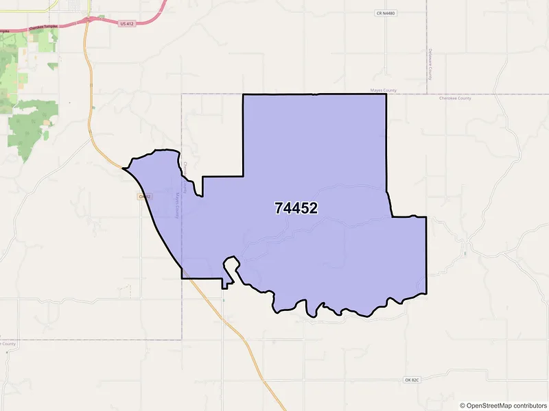 Map of ZIP Code 74452 — Peggs, OK