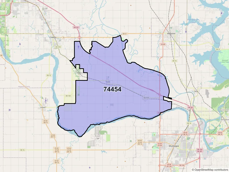 Map of Porter, Oklahoma and ZIP codes