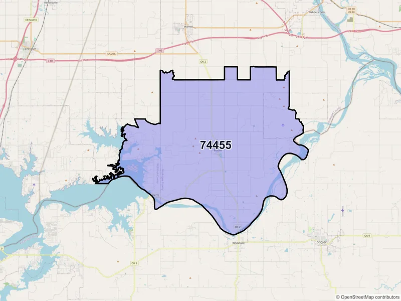 Map of Porum, Oklahoma and ZIP codes
