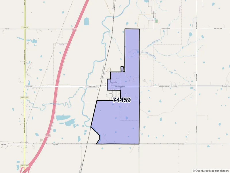Map of Rentiesville, Oklahoma and ZIP codes