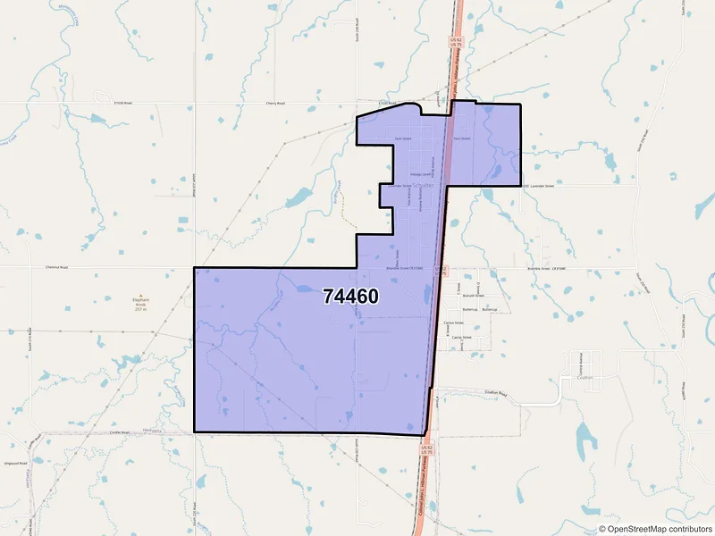 Map of Schulter, Oklahoma and ZIP codes