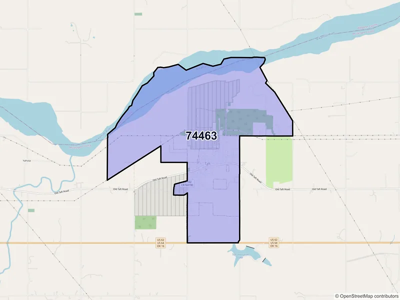 Map of Taft, Oklahoma and ZIP codes
