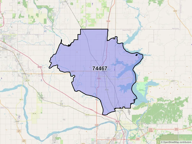 Map of ZIP Code 74467 — Wagoner, OK