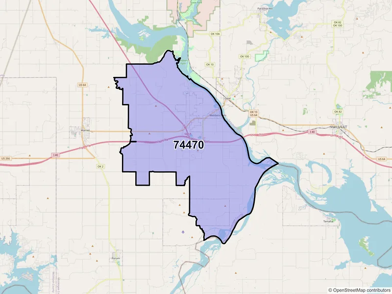 Map of ZIP Code 74470 — Webbers Falls, OK