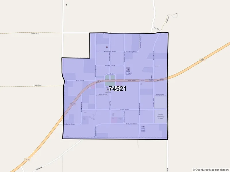 Map of Albion, Oklahoma and ZIP codes
