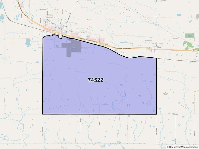 Map of Alderson, Oklahoma and ZIP codes