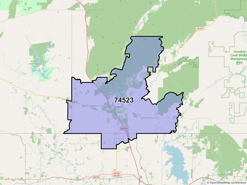 Map of ZIP Code 74523 — Antlers, OK