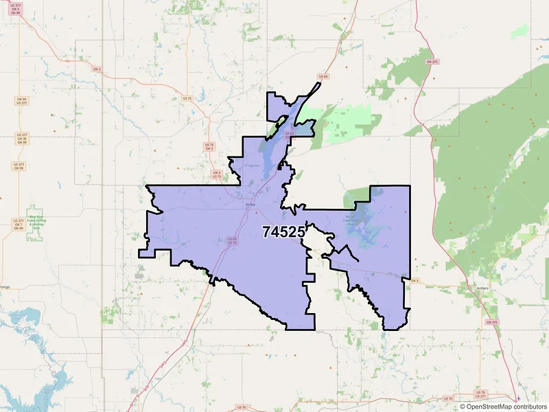 Map of Atoka, Oklahoma and ZIP codes